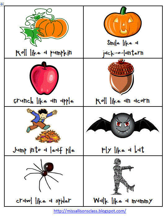 Miss Allison's Class Fall and Halloween Gross Motor Movements FREEBIE