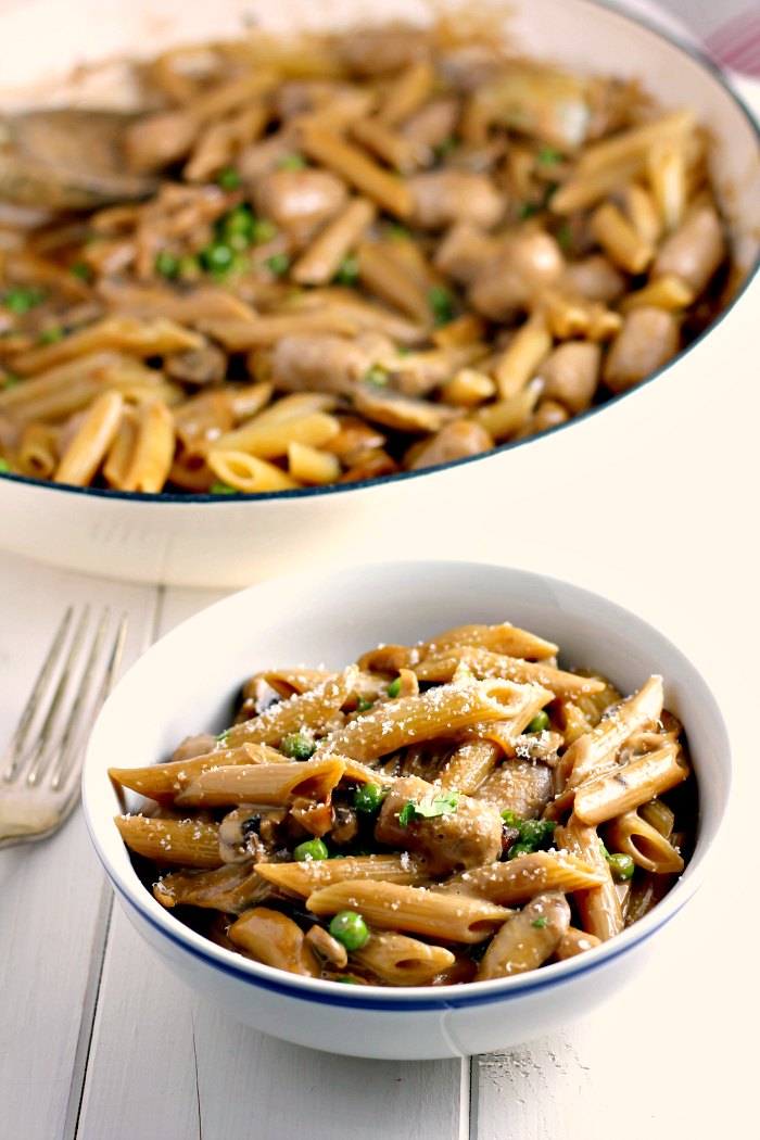 Creamy Sausage, Pea and Mushroom Pasta A Cornish Food Blog Jam and