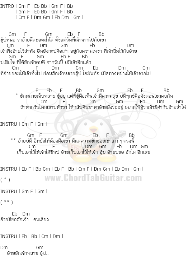 คอร์ดเพลง บ่เสียใจ ที่อ้ายฮัก - ไหมไทย หัวใจศิลป์