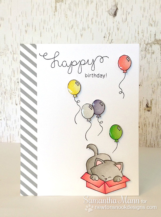 Cat Birthday card for Inky Paws Challenge by Samantha Mann | Newton's Nook Designs