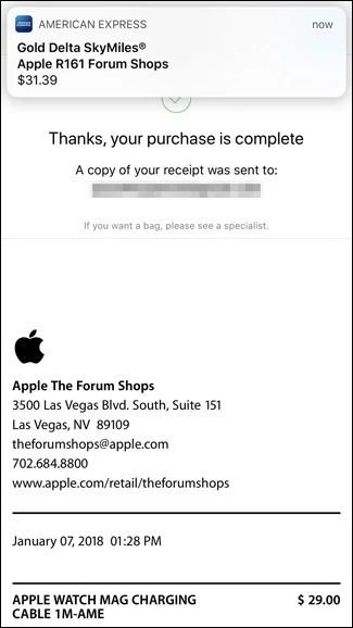 Ricevuta di pagamento con Apple Pay per acquisti all'interno dello Store