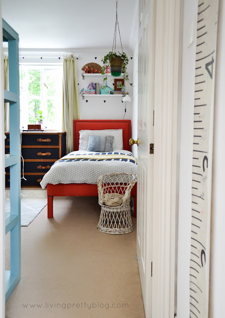 Vintage-Style Roll Up Growth Chart - Blue Red Mint Kids Room - Shared Kids Room Reveal - One Room Challenge