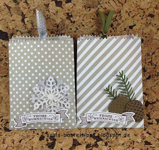 Variation mit Schneeflocke und Tannengrün Susis Basteltipps: Verpackung für Pulmoll Mini-Adventskalender mit Stampin' Up! Mini-Leckereientüte