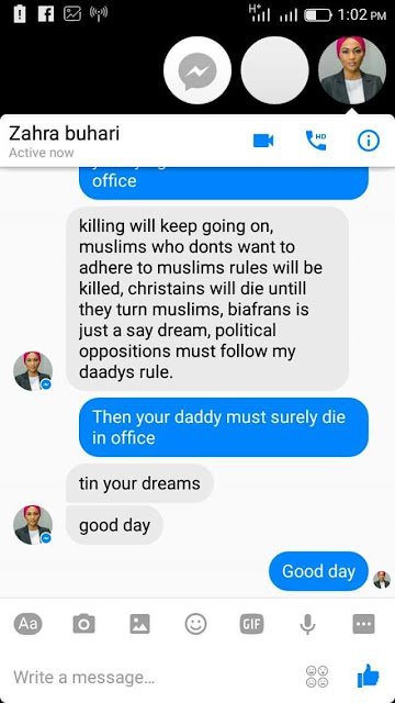 Killings will go on, Christians will die until they become Muslims” – Zahra Buhari FB_IMG_1476369345096