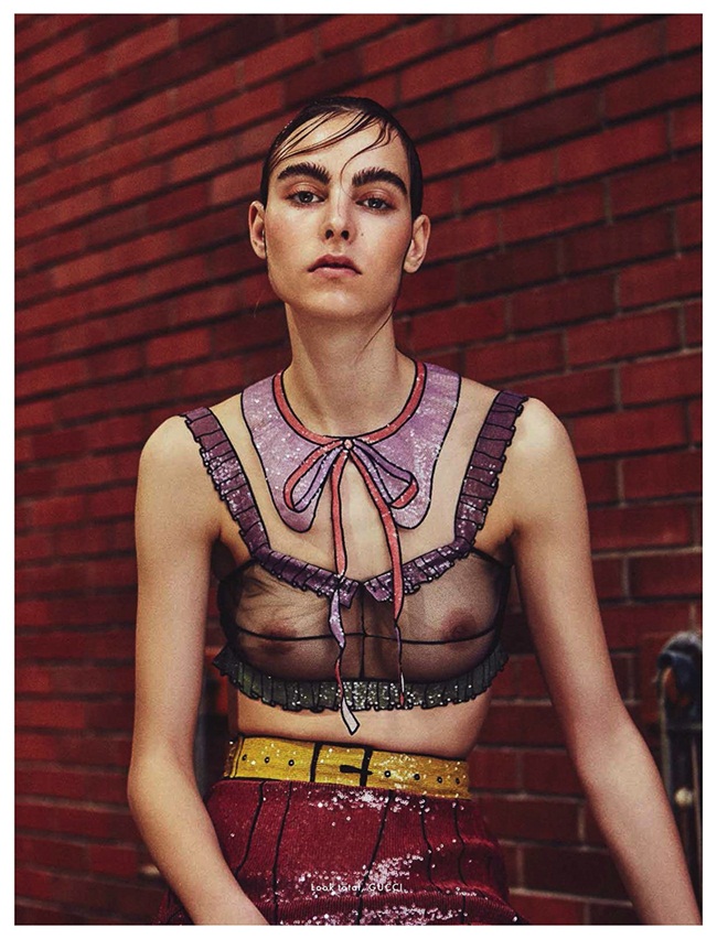 Elle Mexico April 2016, Estella Brons by Stefan Giftthaler 2016 SS Gucci Paper Doll Transparent Bustier