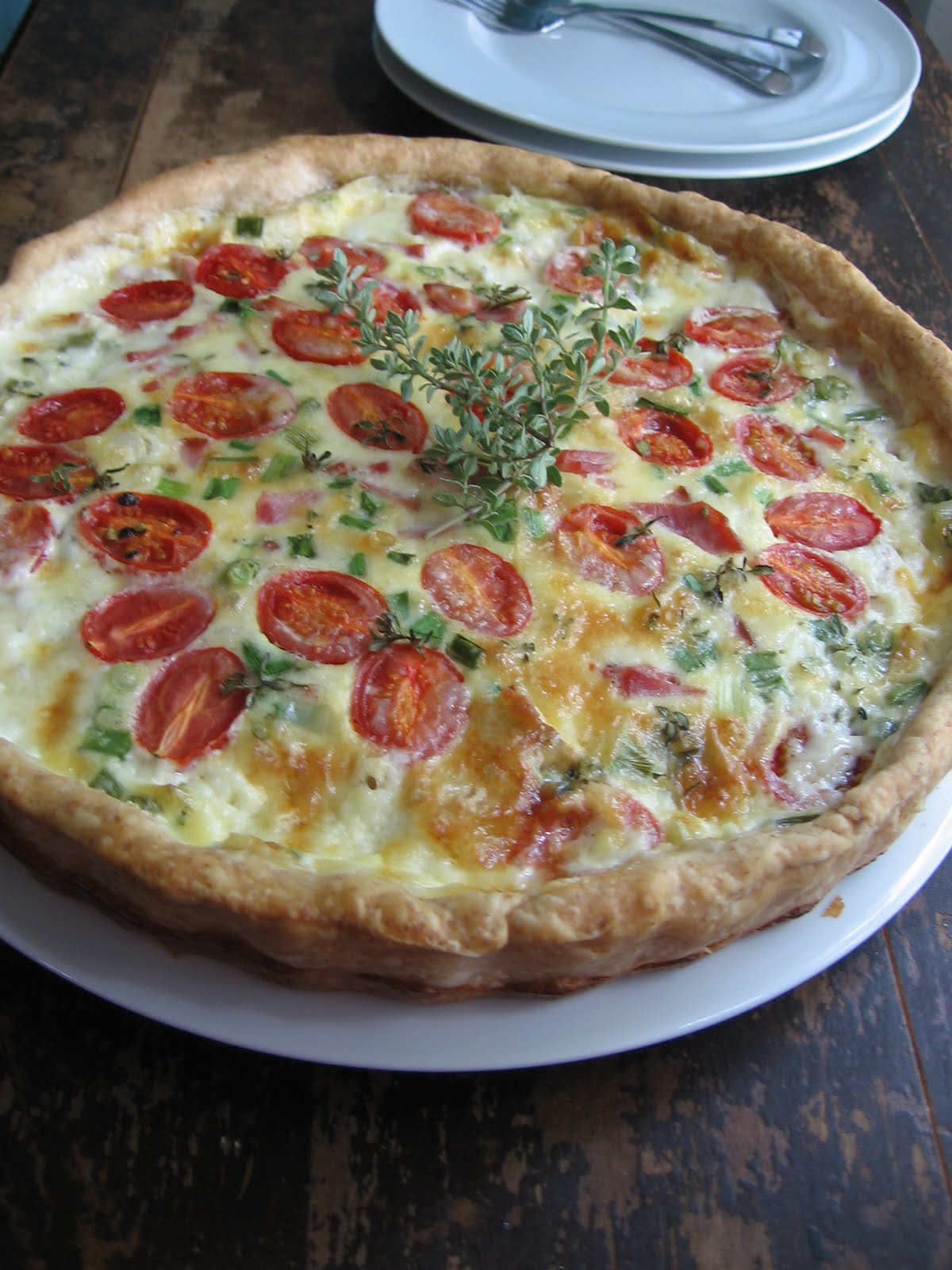 sweetsugarbean: Rustic Ham and Brie Tart With Grape Tomatoes and Thyme