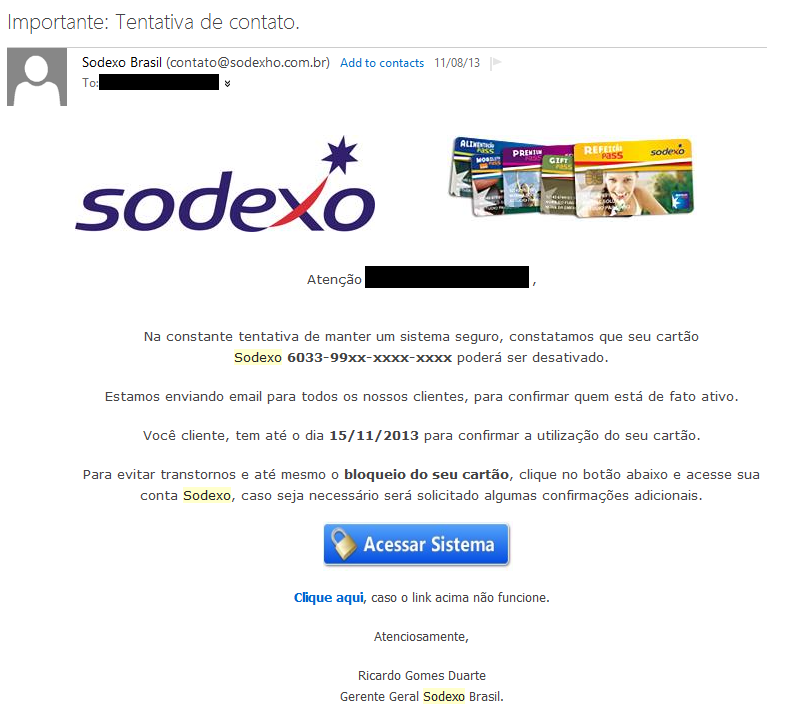 Site falso/fraude SODEXO R2 blog