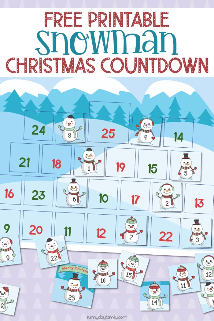 Adorable FREE printable snowman Christmas countdown calendar for kids! Kids will love this snowman advent calendar to help them count the days until Christmas. Make one for everyone! Super cute snowman printable for kids. #christmascountdown #adventcalendar #christmas #snowman #freeprintable