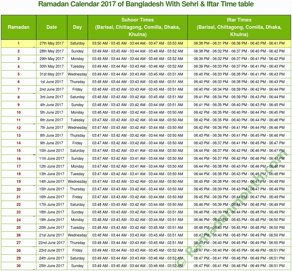 Ramadan Calendar 2017 Bangladesh Ramadan calendar 2017 Bangladesh
