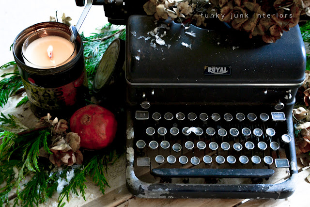 Vintage black typewriter for a Christmas vignette or centrepiece, by Funky Junk Interiors