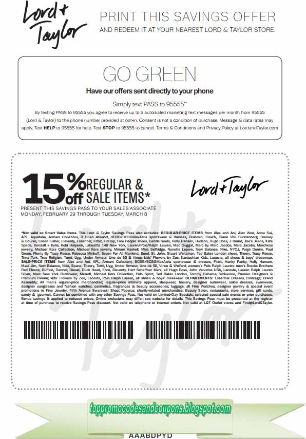 Totally free Promo Codes and Discount coupons 2019: Lord Taylor Coupon codes picture regarding Lord and Taylor Coupons Printable identify Absolutely free Promo Codes and Discount coupons 2019: Lord Taylor Discount codes