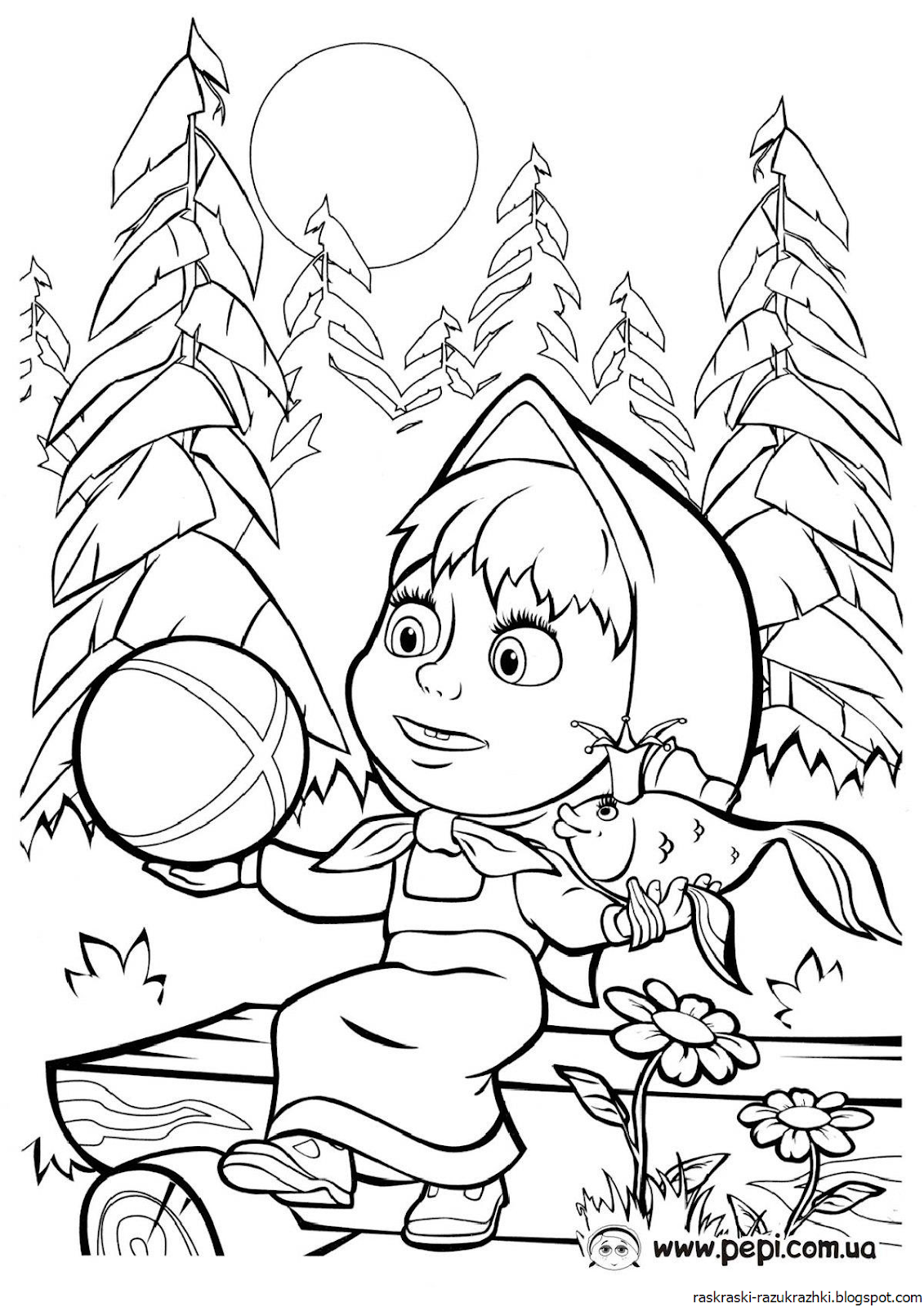 Раскраска Маша И Медведь Распечатать