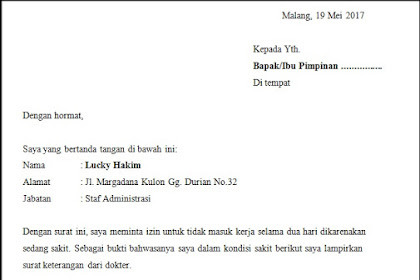 Contoh Surat Izin Tidak Masuk Kerja Karena Ada Keluarga Meninggal