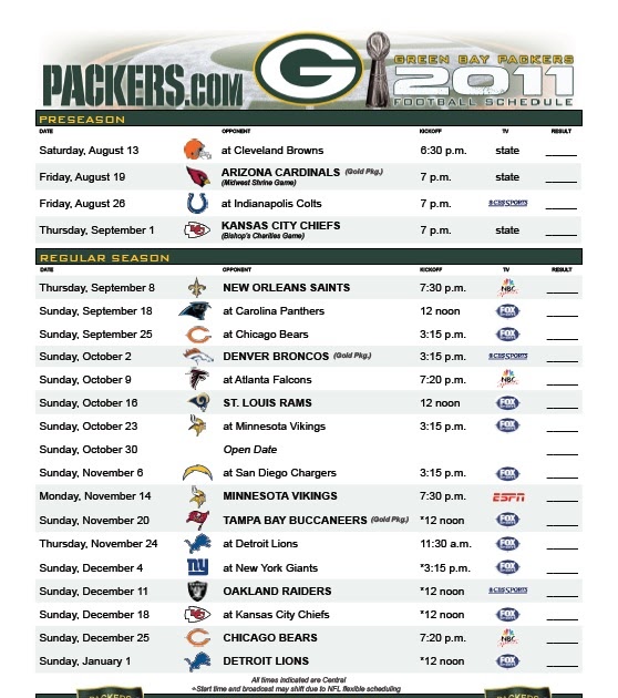 2011 Green Bay Packers Schedule