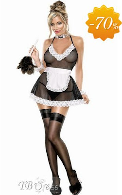 Fantasy Polyester Black Servant Ruffle Babydoll