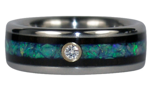 http://www.titaniumringshop.com/blue-opal-black-wood-and-diamond-inlay-ring-p-912.html