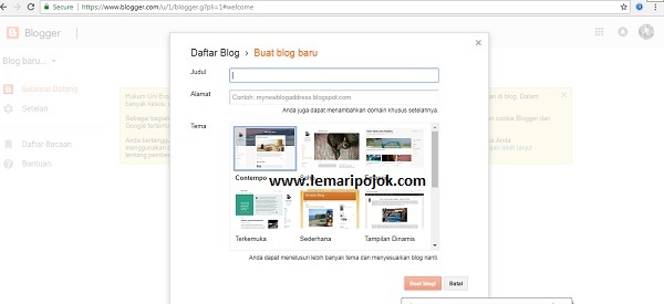 Cara membuat blog di blogspot lemaripojok