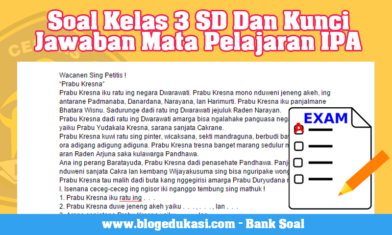 Soal Dan Kunci Jawaban Mapel Bahasa Jawa Kelas 3 Sd Blog Edukasi