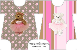 Ballerina Bear: Free Printable Invitations. Ballerina Bear Baby Bodysuit invitation.