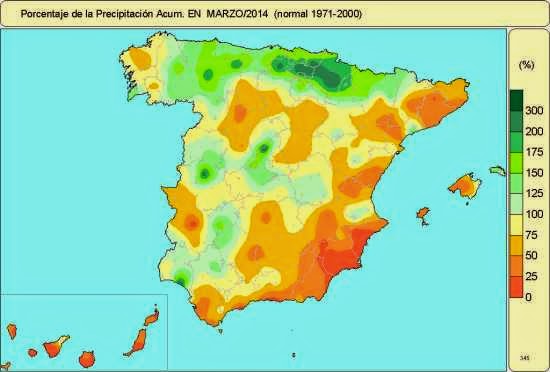 Porcentaje de precipitación marzo 2014.