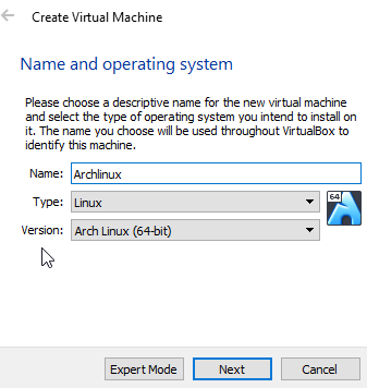 How to boot a hard disk that has archlinux installed using VirtualBox VM in Windows OS