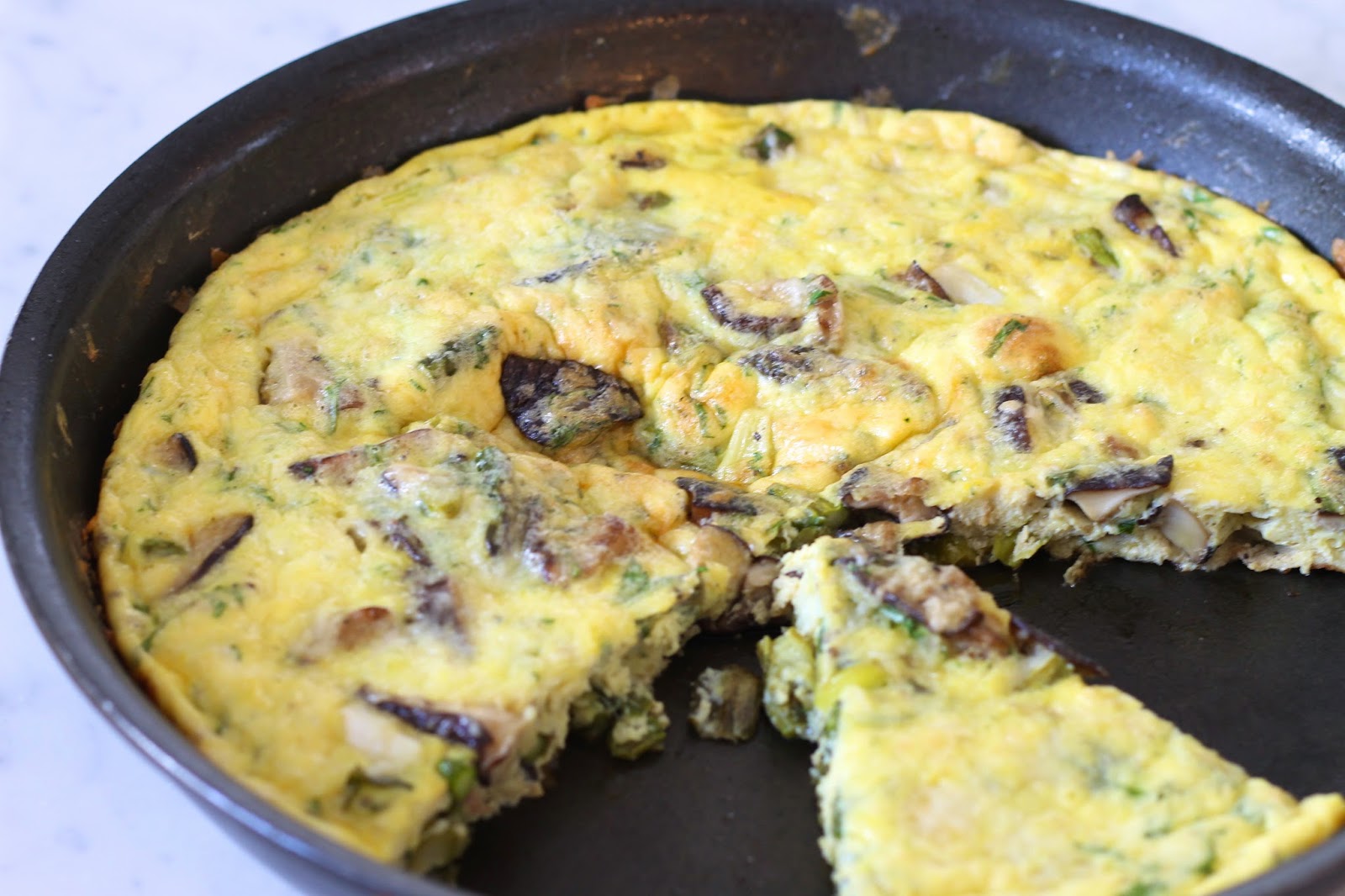 Saffron & Sun Frittata with Asparagus, Scallions, Shiitaki Mushrooms