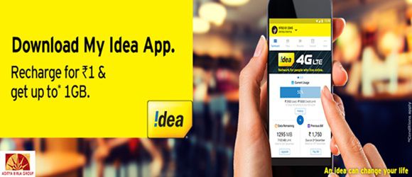 Download My Idea App and get 1GB Free 3G speed Mobile Internet data usage for Rs.1