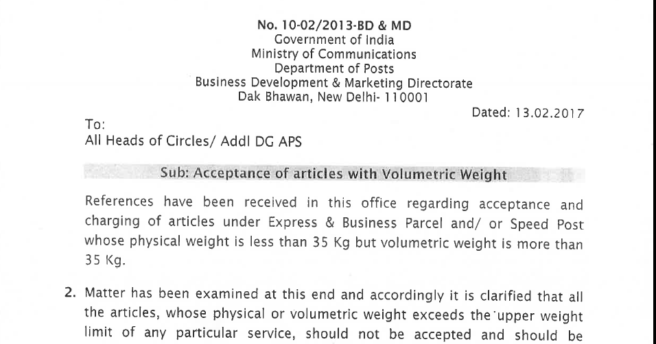 ALL INDIA POSTAL EMPLOYEES UNION GDS (NFPE) ACCEPTANCE OF ARTICLES
