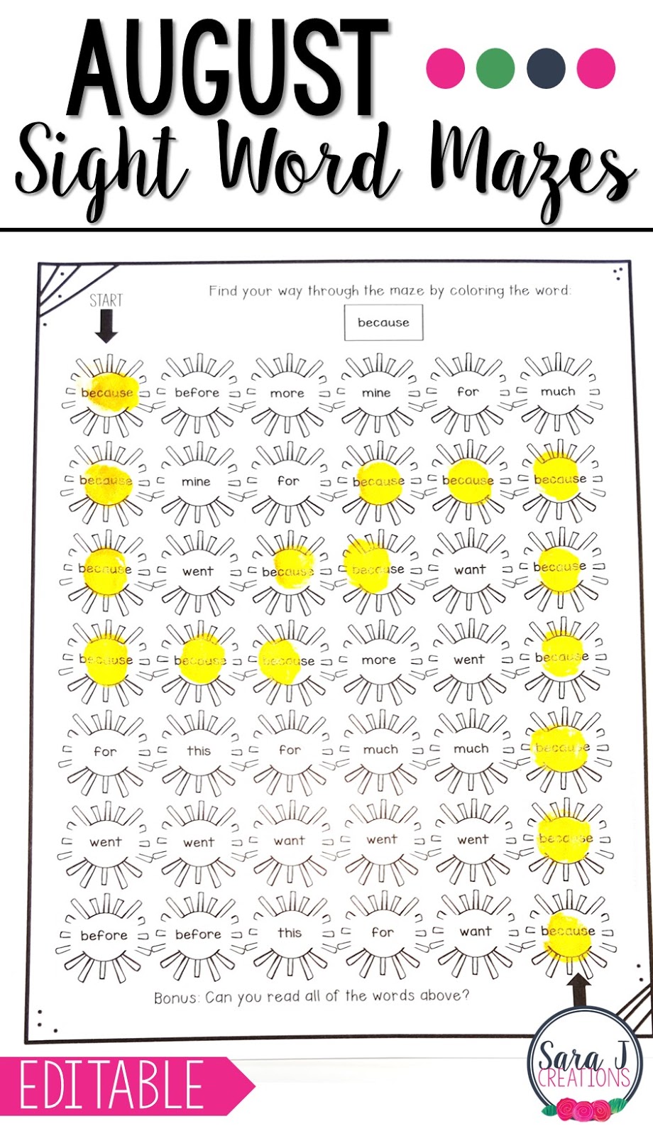 Sight Word Mazes for the Whole Year | Sara J Creations
