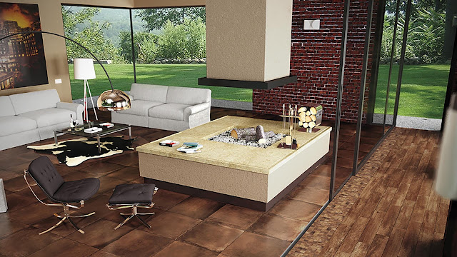 Living room tiles design with Cement and resins finish tiles Amarcord collection