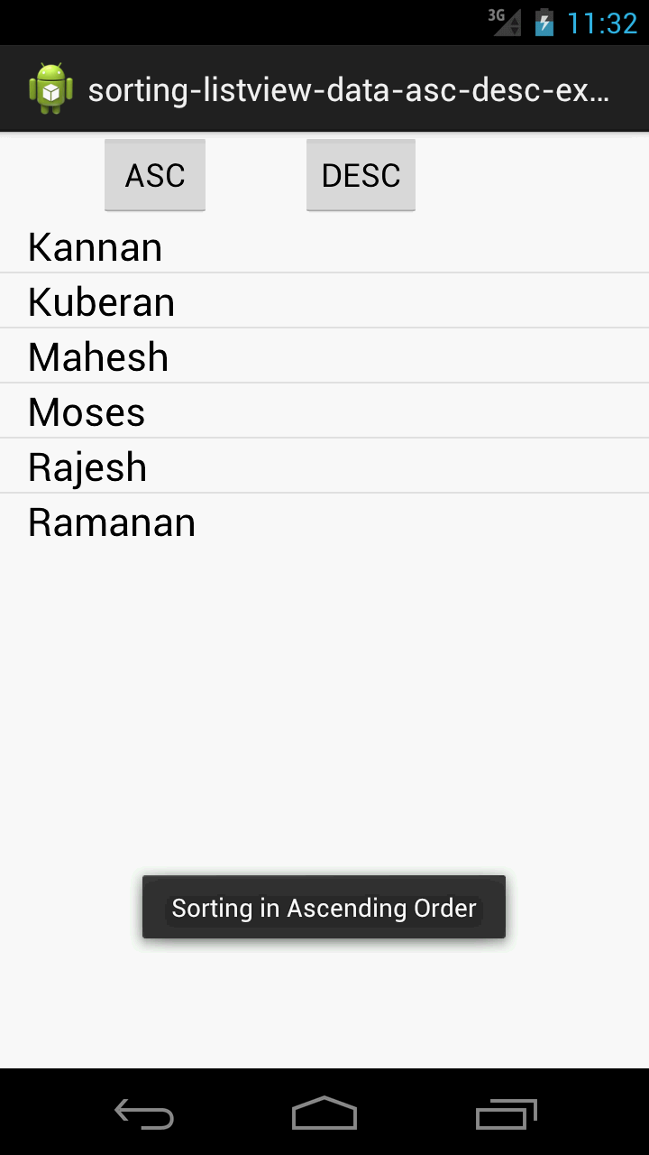 Android Practices Sorting List of Data in Android using Comparator