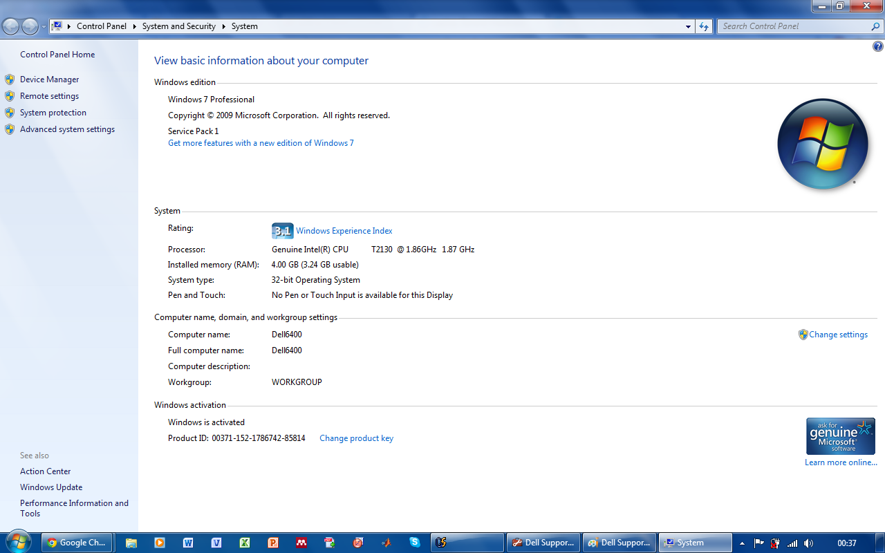 Windows 7 mémoire inférieure à la capacité installée