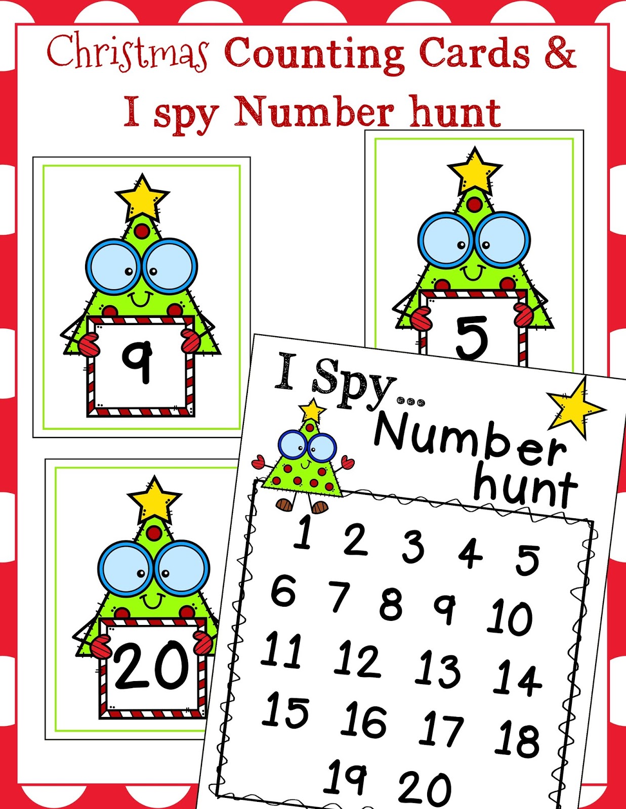 The Cozy Red Cottage Christmas Tree Counting Cards and Number Hunt