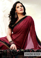 zarine khan, nymph indian celeb zarine khan stunning picture in red saree, open hair