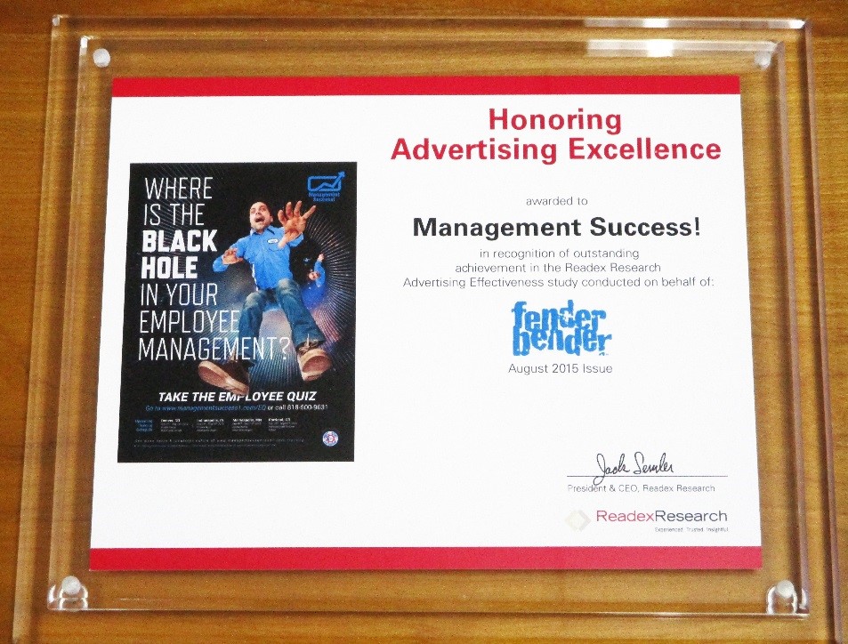 MANAGEMENT SUCCESS! Management Success! Receives Award for Excellence