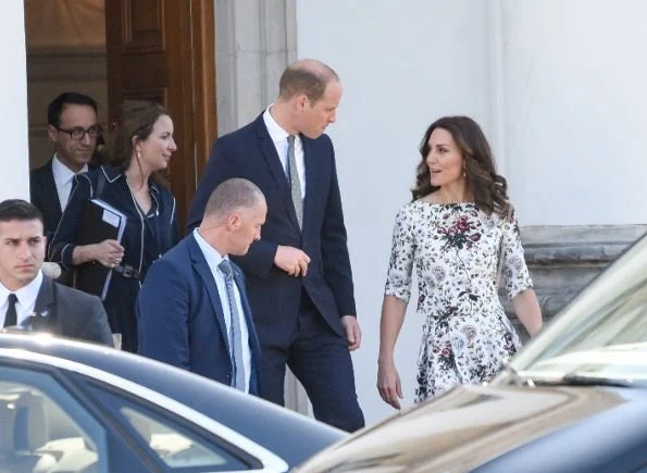 Kate Middleton wore Erdem Imari Hurst Rose Skirt. Catherine, Duchess of Cambridge, Prince William visit Nazi Concentration Camp