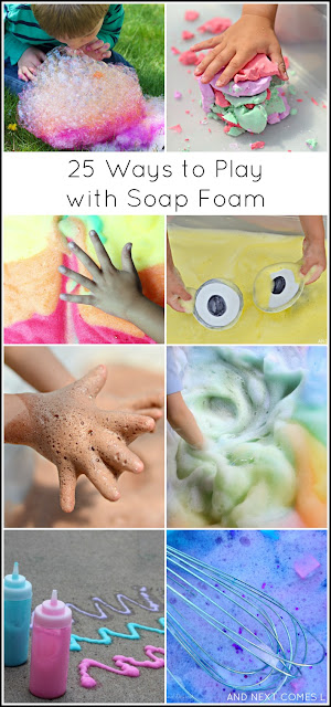 25 soap foam sensory activities for kids from And Next Comes L