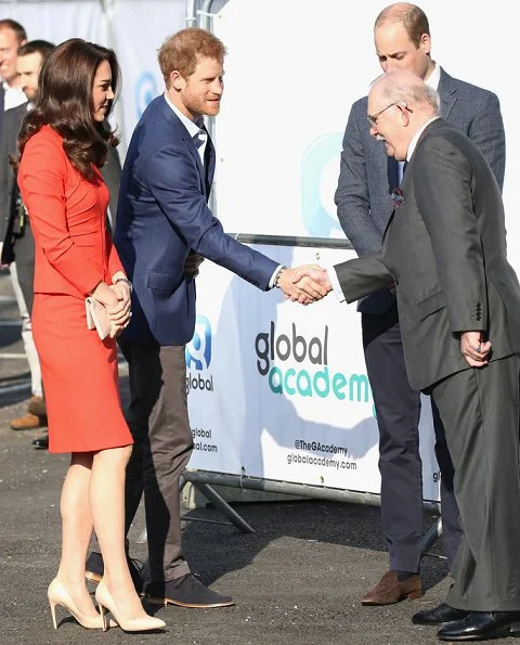 Kate Middleton wore Armani Collezioni Skirt Suit, Rupert Sanderson Malory Pumps and carried ETUI Clutch Bag for Global Academy opening
