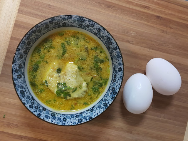 egg curry in a coconut based gravy