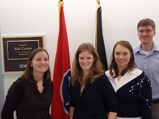(From left) Kelly Sturner (NIMBioS), Jessica Bryant (EEB), and Emily Austin (EEB) met with Hunter Bethea, a legislative assistant of Sen. Corker.