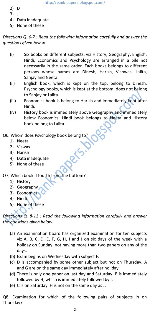reasoning ability questions for bank exams