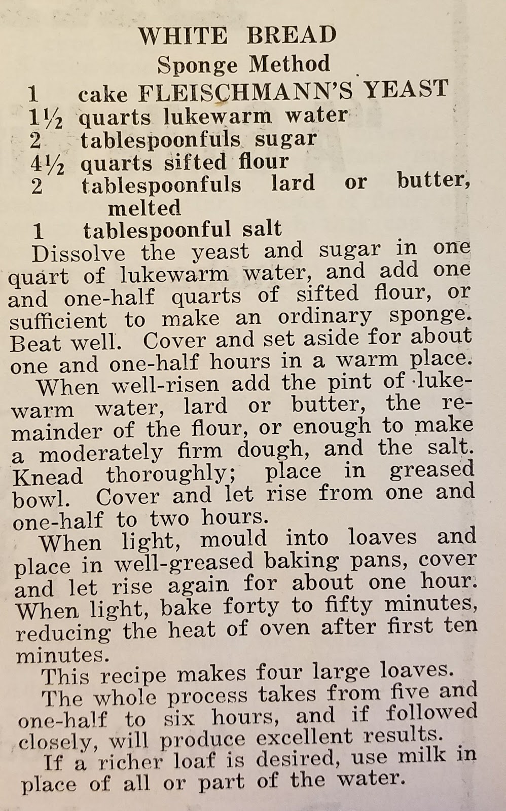 Reclaimed Recipes White Bread 1918