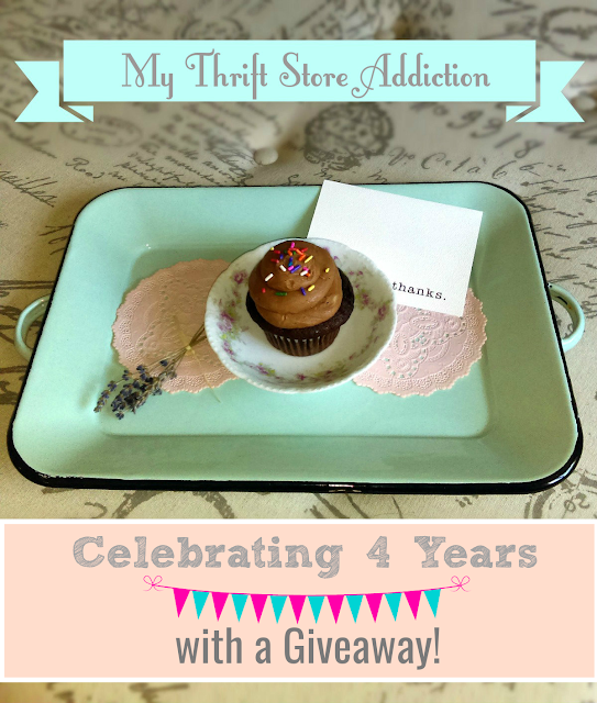 My Thrift Store Addiction is 4 years old and I'm celebrating with a giveaway! My Thrift Store Addiction blogiversary and giveaway