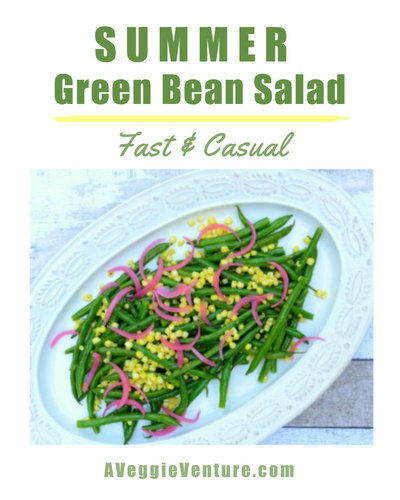 Summer Green Bean Salad, another easy summer salad ♥ AVeggieVenture.com, just steamed green beans, sweet corn and Spiced Pickled Red Onions. WW Friendly. Vegan. Gluten Free.