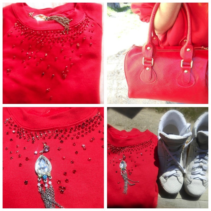 RED SWEATER AND WHITE SNEAKERS-48491-fashionamy