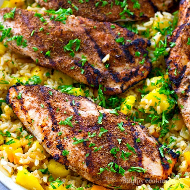 Jerk-Grilled Chicken with Pineapple Fried Rice Jerk-Grilled Chicken with Pineapple Fried Rice