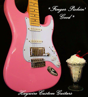 image results for Pink fat strat stratocaster from Haywire Custom Guitars with Active guitar pickups