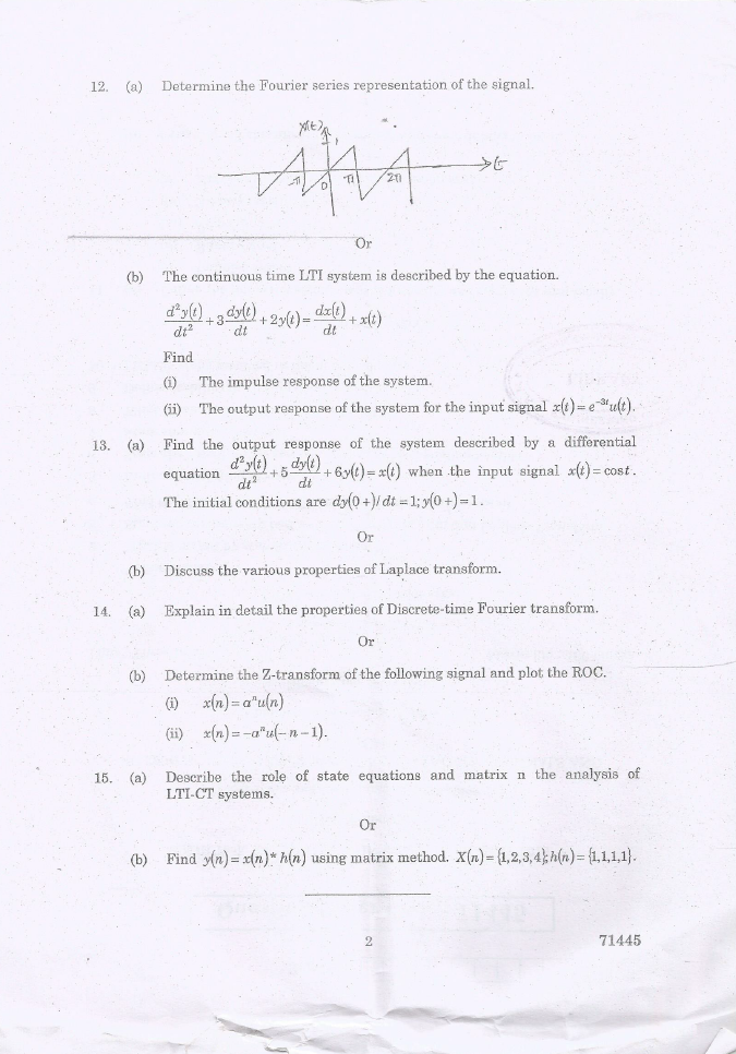 EC2204 Signals and Systems April May 2015 Question Paper University