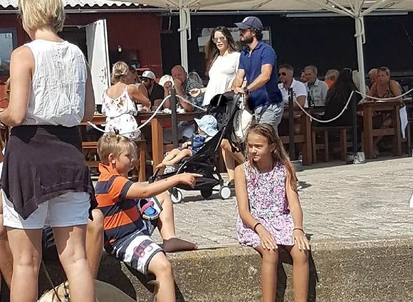 Prince Carl Philip, his wife Princess Sofia and their son Prince Alexander were seen in Bastad