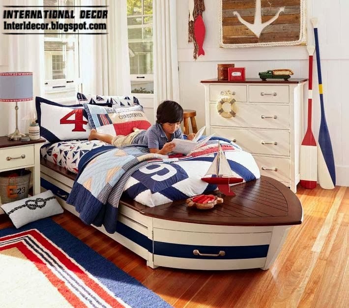 boat bed for kids, children room design in marine style